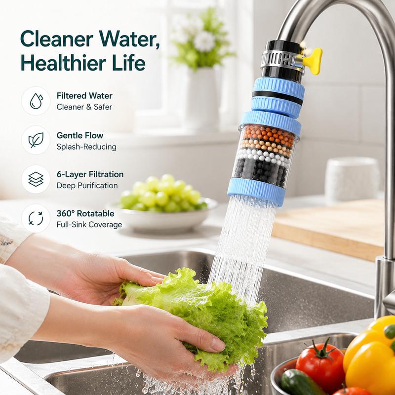 PKNEW® 6 Layer Filtration Faucet Water Filter 360 Degrees Rotatable Splash Free, for Kitchen Sink Washing Fruits Vegetables and Dishes💧