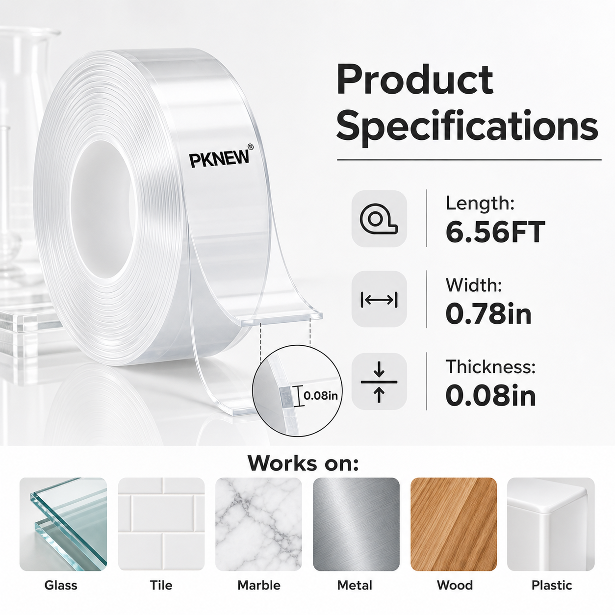 PKNEW® Heavy Duty Nano Multi-Roll Mounting Tape, Easy Application with Precise Measurement
