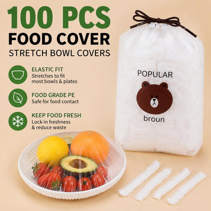 PKNEW® Disposable Stretch Food Covers for Bowls & Plates, Elastic Bowl Covers, Plastic Wrap Alternative for Leftovers, Fruits, Vegetables & Kitchen Food Storage🥗