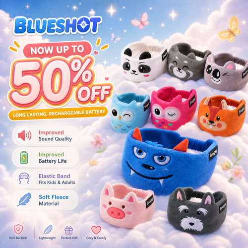 𝑩𝑳𝑼𝑬𝙎𝙃𝑶𝑻® 🧑‍👩‍🧒 Soft Bluetooth Sleep Headband For Kids, Toddlers & Adults Long Flights. Quiet Kids. Stress-Free Travel.