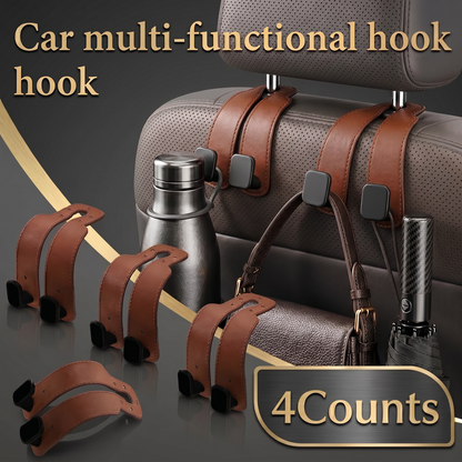 🥇4 Counts Car Seat Headrest Hook, Improved Car Seat Back Double Hooks for Kids' Toys Hats Masks Sunglasses, Soft Gentle Faux Leather