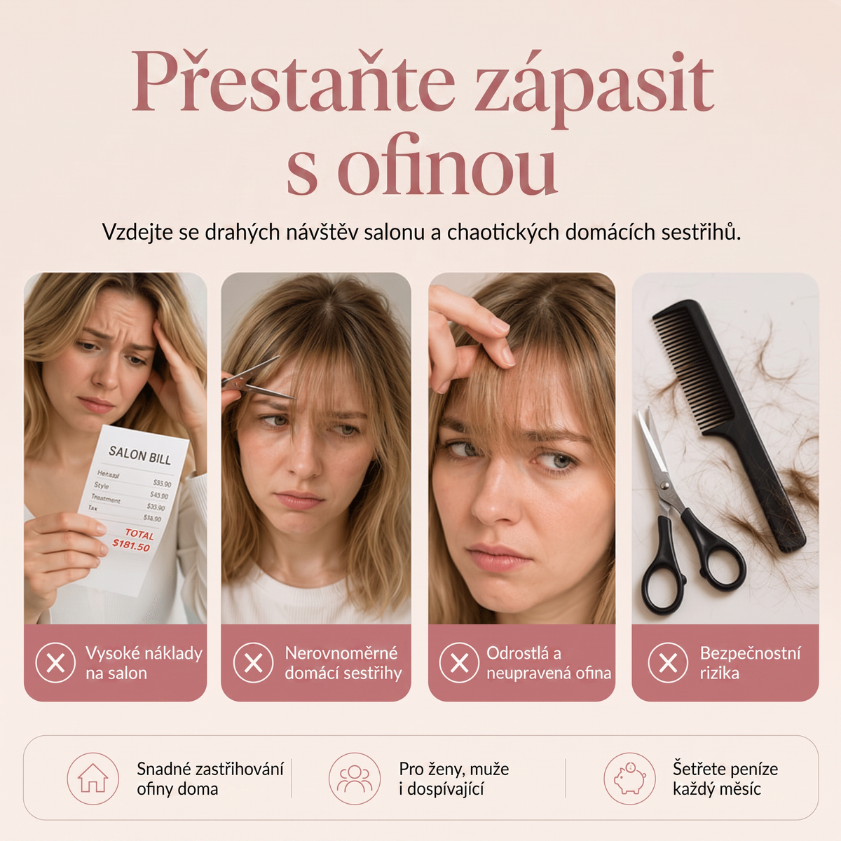 🔥🔥Vyhněte se kadeřnickým úpravám✂️ 4stupňový hřeben pro zastřihování a ředění vlasů – snadná ofina, tvarování a úprava vlasů doma 👸