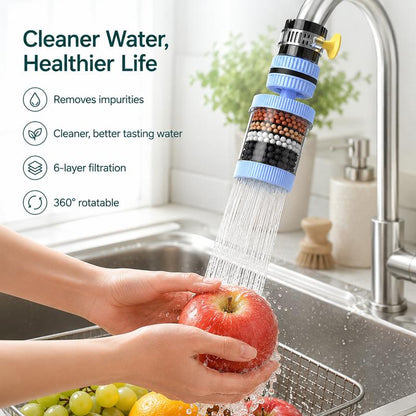 PKNEW® 6 Layer Filtration Faucet Water Filter 360 Degrees Rotatable Splash Free, for Kitchen Sink Washing Fruits Vegetables and Dishes🚿