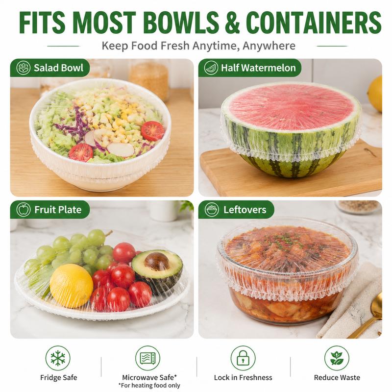 PKNEW® Disposable Stretch Food Covers for Bowls & Plates, Elastic Bowl Covers, Plastic Wrap Alternative for Leftovers, Fruits, Vegetables & Kitchen Food Storage🥗