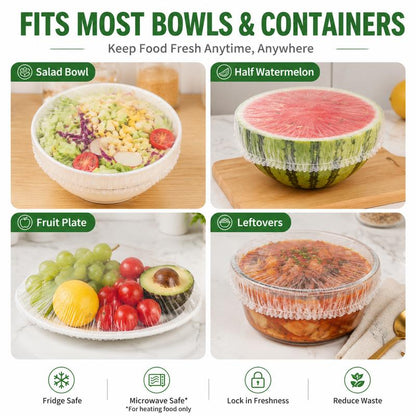 PKNEW® Disposable Stretch Food Covers for Bowls & Plates, Elastic Bowl Covers, Plastic Wrap Alternative for Leftovers, Fruits, Vegetables & Kitchen Food Storage🥗
