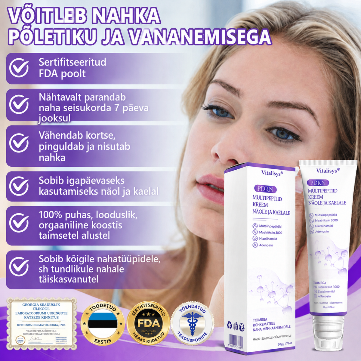 Vitalisys®🔥 PDRN-i ja mitme peptiidiga massaaži-kehakreem aplikaatorrullikuga – vananemisvastane toime; niisutab, pinguldab ja tõstab nahka; soodustab taastumist; ühtlustab nahatooni ning vähendab ebatäiusi ja tumedaid laike.