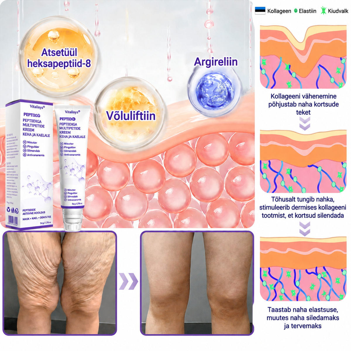 Vitalisys®🔥 PDRN-i ja mitme peptiidiga massaaži-kehakreem aplikaatorrullikuga – vananemisvastane toime; niisutab, pinguldab ja tõstab nahka; soodustab taastumist; ühtlustab nahatooni ning vähendab ebatäiusi ja tumedaid laike.