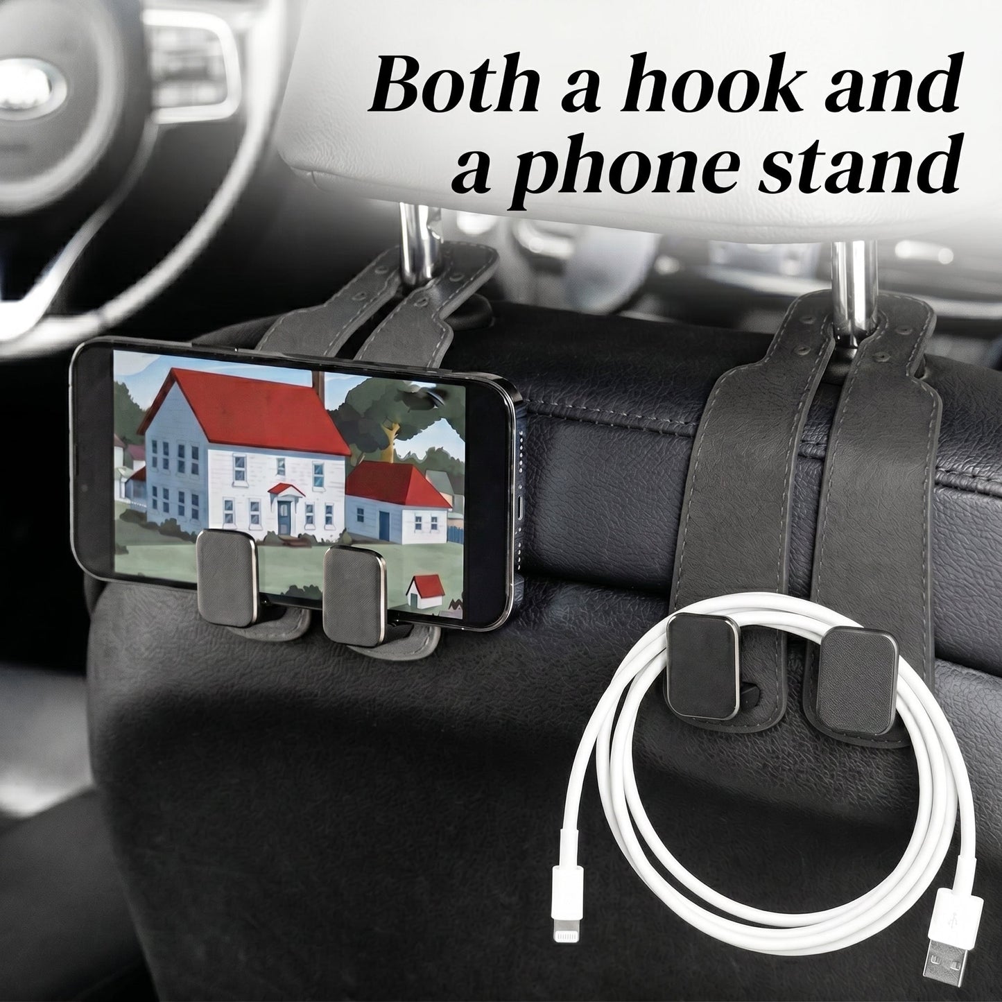 🥇4 Counts Car Seat Headrest Hook, Improved Car Seat Back Double Hooks for Kids' Toys Hats Masks Sunglasses, Soft Gentle Faux Leather
