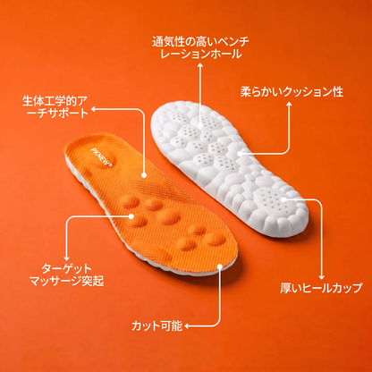 🦶マッサージインソール ― 💨5D衝撃吸収・高弾力・吸汗・防臭-人間工学に基づいた設計🔥