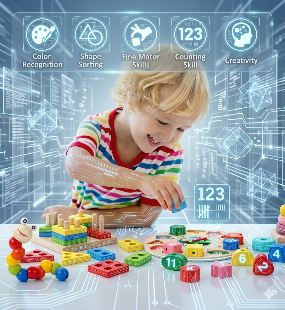 6-Piece Wooden Montessori Educational Toy Set - Baby Early Development & Learning Puzzles