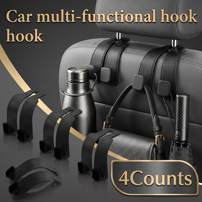🥇4 Counts Car Seat Headrest Hook, Improved Car Seat Back Double Hooks for Kids' Toys Hats Masks Sunglasses, Soft Gentle Faux Leather