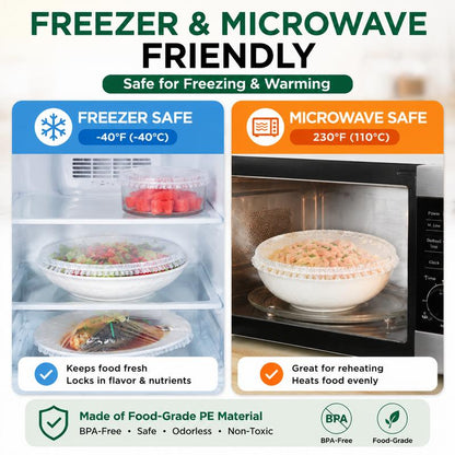 PKNEW® Disposable Stretch Food Covers for Bowls & Plates, Elastic Bowl Covers, Plastic Wrap Alternative for Leftovers, Fruits, Vegetables & Kitchen Food Storage🥗