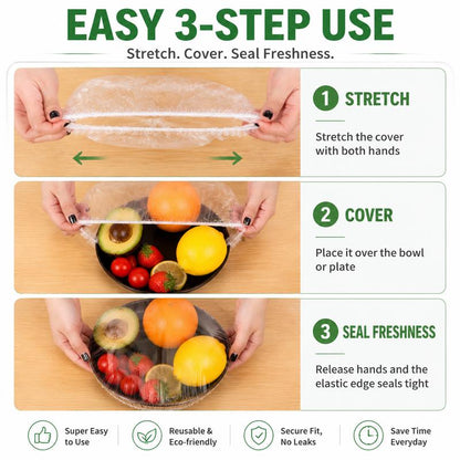 PKNEW® Disposable Stretch Food Covers for Bowls & Plates, Elastic Bowl Covers, Plastic Wrap Alternative for Leftovers, Fruits, Vegetables & Kitchen Food Storage🥗