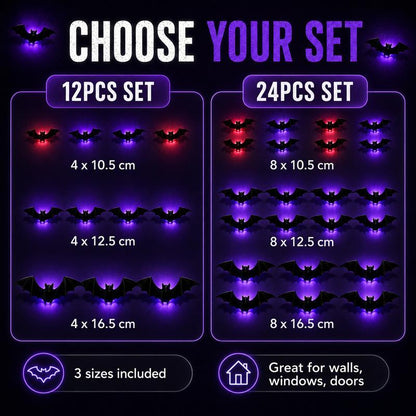 PKNEW® 🎃3D Bat Light LED Decorations, Halloween Spooky Ornaments, Bendable Wall Stickers with Smooth Bubble-Free Application, Easy Install Battery Powered Glowing Decor, Non-Remote Indoor Decor for Home, Party, Window, Door, Festival🦇