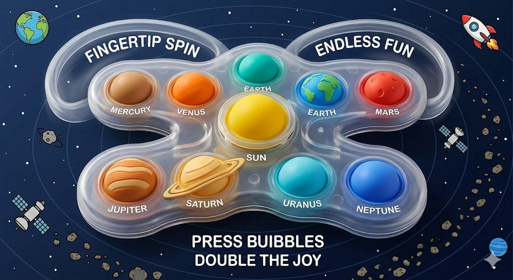 Solar System Pop Fidget Toy - Colorful Space Theme Sensory Bubble Puzzle - Silicone Stress Relief Gift for Kids