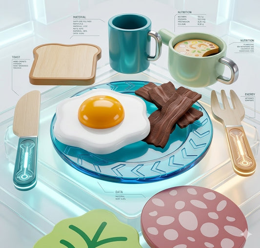 Wooden Pretend Play Kitchen Cookware Set - Toddler Role Play Pots, Pans & Food Educational Toy