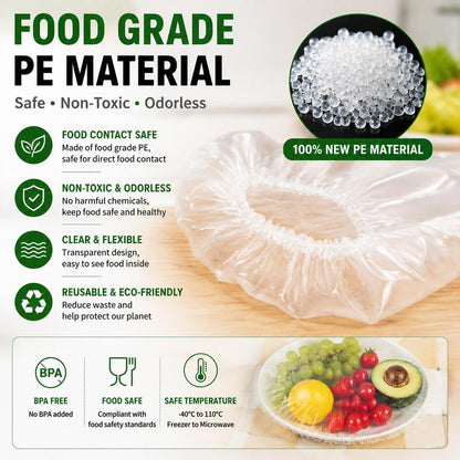 PKNEW® Disposable Stretch Food Covers for Bowls & Plates, Elastic Bowl Covers, Plastic Wrap Alternative for Leftovers, Fruits, Vegetables & Kitchen Food Storage🥗