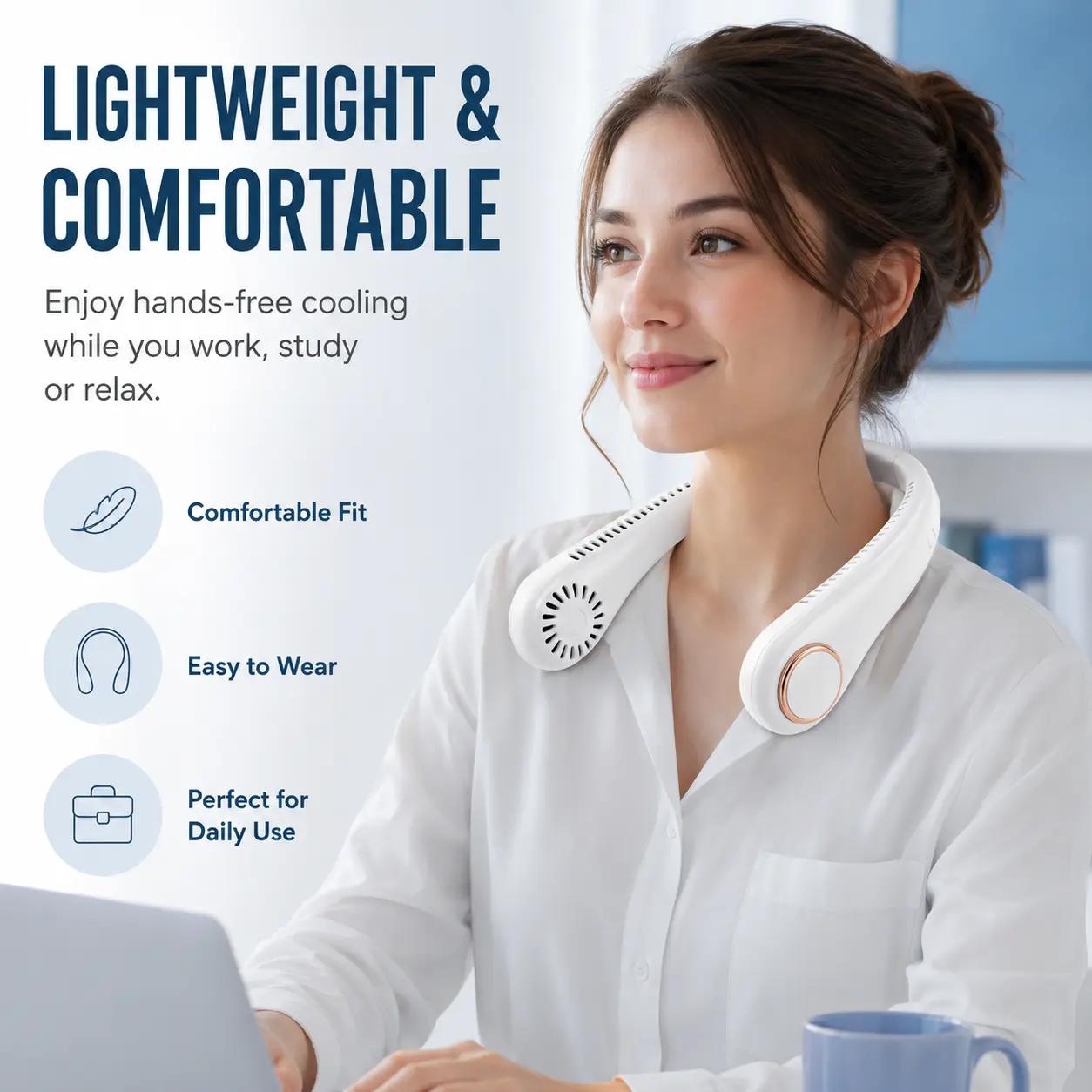 Extra 30% off on sale items | PKNEW® Portable Neck Fan, Bladeless Wearable Personal Fan, Hands-Free Cooling for Outdoor & Office