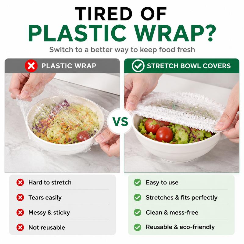 PKNEW® Disposable Stretch Food Covers for Bowls & Plates, Elastic Bowl Covers, Plastic Wrap Alternative for Leftovers, Fruits, Vegetables & Kitchen Food Storage🥗