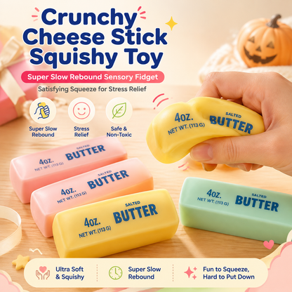 PKNEW® 🧀Crunchy Cheese Stick Squishy Toy – Slow Rebound Sensory Fidget Toy, Stress Relief Squeeze Gift for Kids & Adults