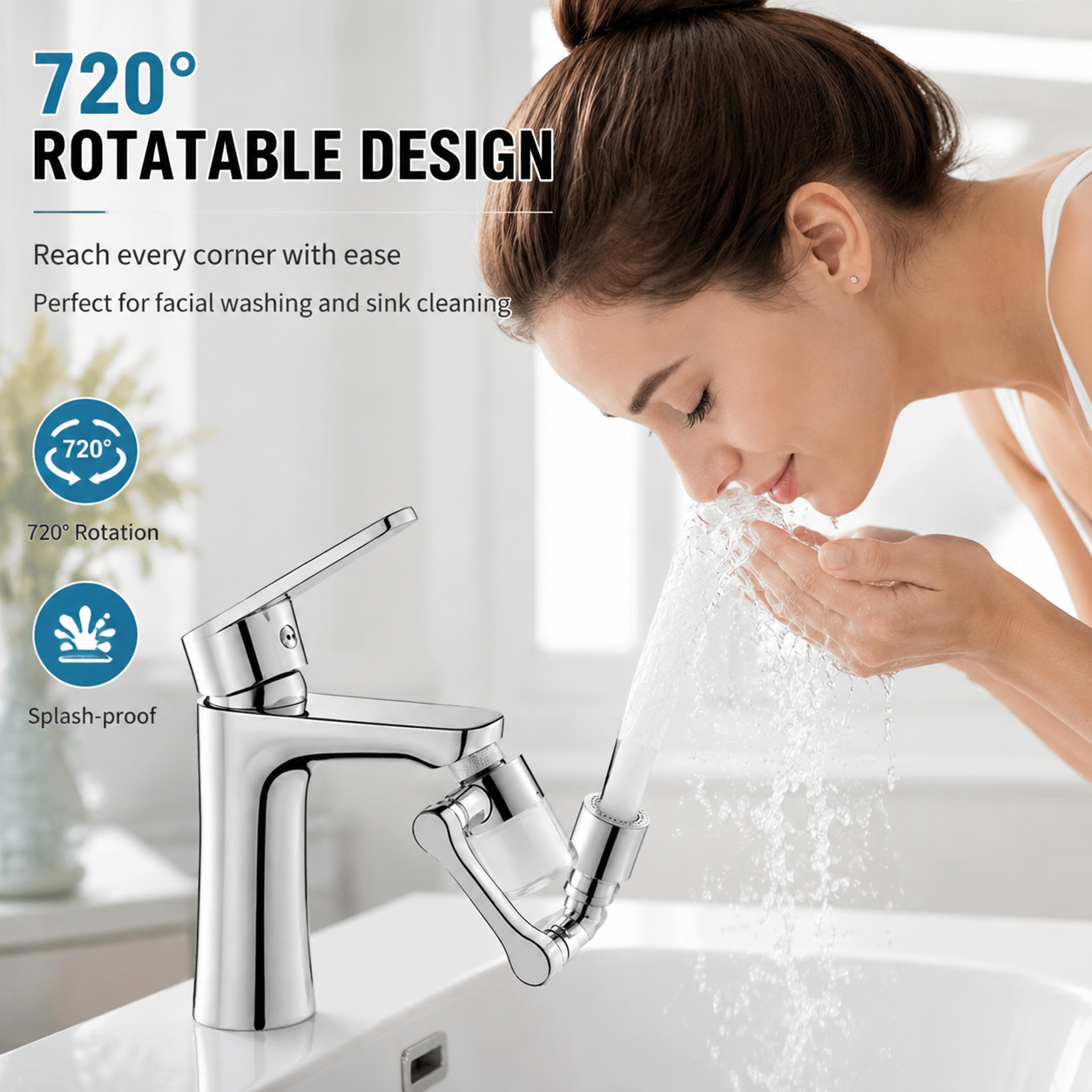 PKNEW® 3D Swivel Faucet Aerator Filter Set-720-Degree Rotatable, Anti-Splash Soft Flow, Clear Visible Shell, 5 Replacement Cartridges, Universal Adapter for Kitchen, Bathroom Sinks