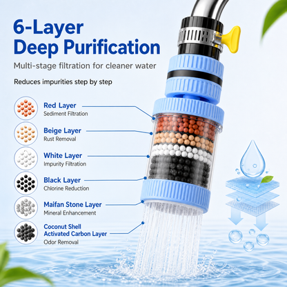 PKNEW® 6 Layer Filtration Faucet Water Filter 360 Degrees Rotatable Splash Free, for Kitchen Sink Washing Fruits Vegetables and Dishes🚿