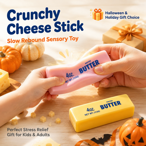 PKNEW® 🧀Crunchy Cheese Stick Squishy Toy – Slow Rebound Sensory Fidget Toy, Stress Relief Squeeze Gift for Kids & Adults