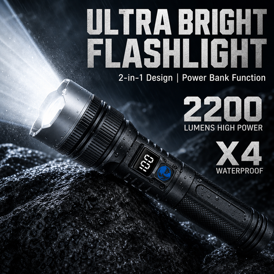 PKNEW® 2-in-1 Strong Flashlight (Power Bank) X4Waterproof,Adjustable Brightness Flash Light for Outdoor, Emergency,Camping Accessories