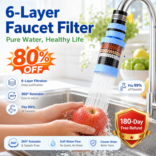 PKNEW® 6 Layer Filtration Faucet Water Filter 360 Degrees Rotatable Splash Free, for Kitchen Sink Washing Fruits Vegetables and Dishes🚿
