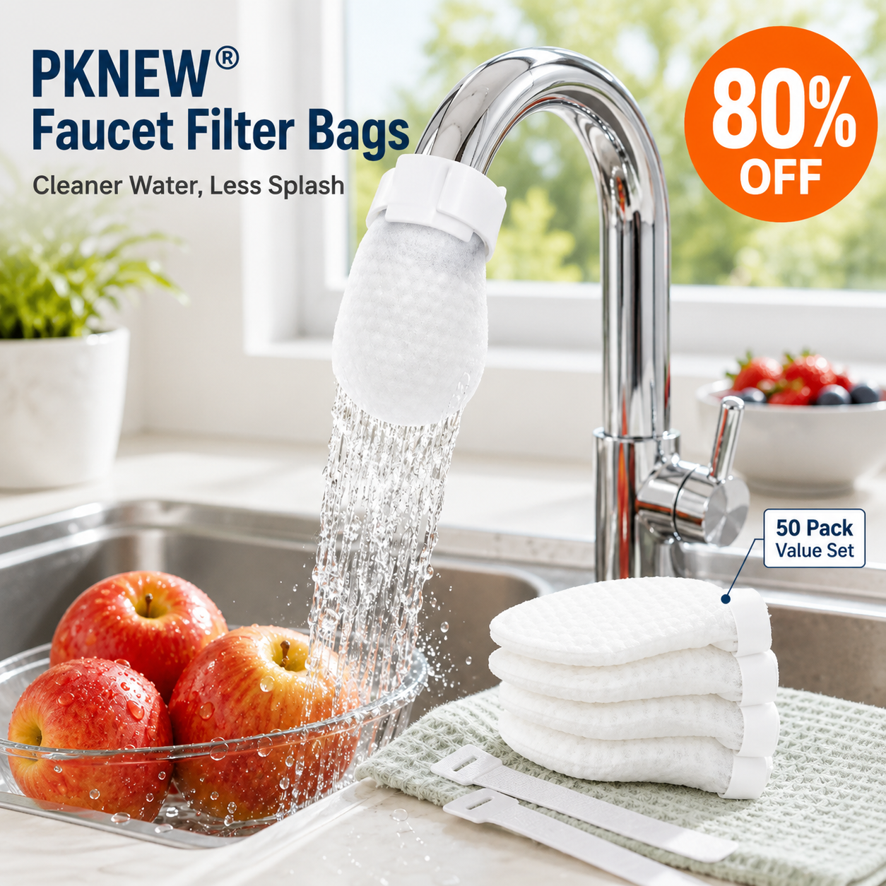 Extra 30% off on sale items | PKNEW® Faucet Filter Bags – 50 Pack Disposable Cotton Tap Water Filters for Cleaner Water, Reduced Splash & Sediment Protection🚰