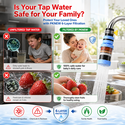 PKNEW® 6 Layer Filtration Faucet Water Filter 360 Degrees Rotatable Splash Free, for Kitchen Sink Washing Fruits Vegetables and Dishes🚿