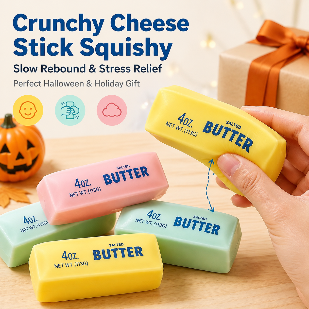 PKNEW® 🧀Crunchy Cheese Stick Squishy Toy – Slow Rebound Sensory Fidget Toy, Stress Relief Squeeze Gift for Kids & Adults
