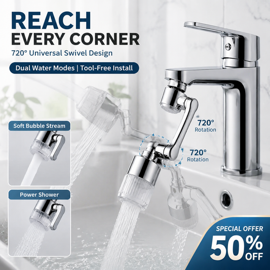 PKNEW® 3D Swivel Faucet Aerator Filter Set-720-Degree Rotatable, Anti-Splash Soft Flow, Clear Visible Shell, 5 Replacement Cartridges, Universal Adapter for Kitchen, Bathroom Sinks