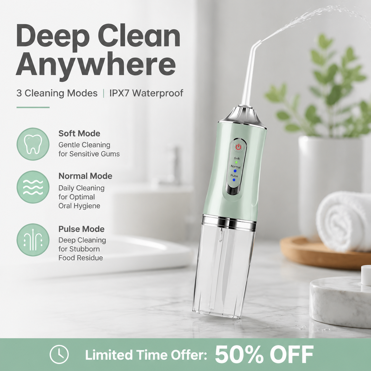 PKNEW® Electric Water Flosser, Portable RechargeableOral Irrigator with 4pcs Multifunctional Nozzlefor Home & Travel, Personal Oral CareAppliance, Oral Hygiene Kit, Dental WaterFlosser🦷