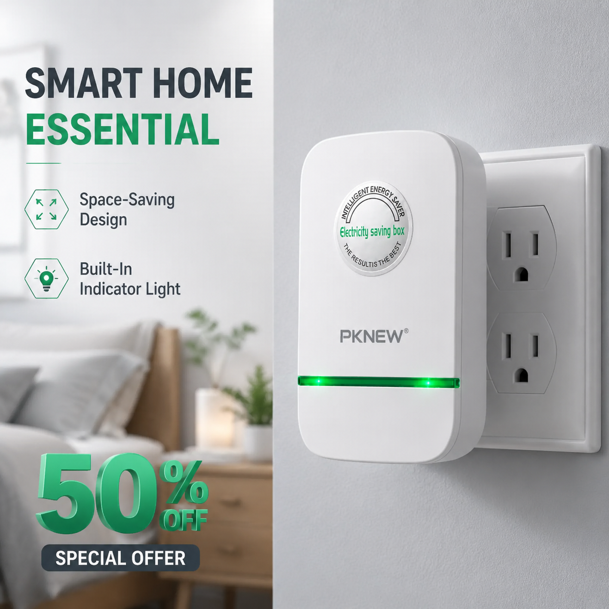 PKNEW® Compact Indoor Plug-In Device with Built-In Indicator Light, US Plug Style for Home, Bedroom, Office and Dorm