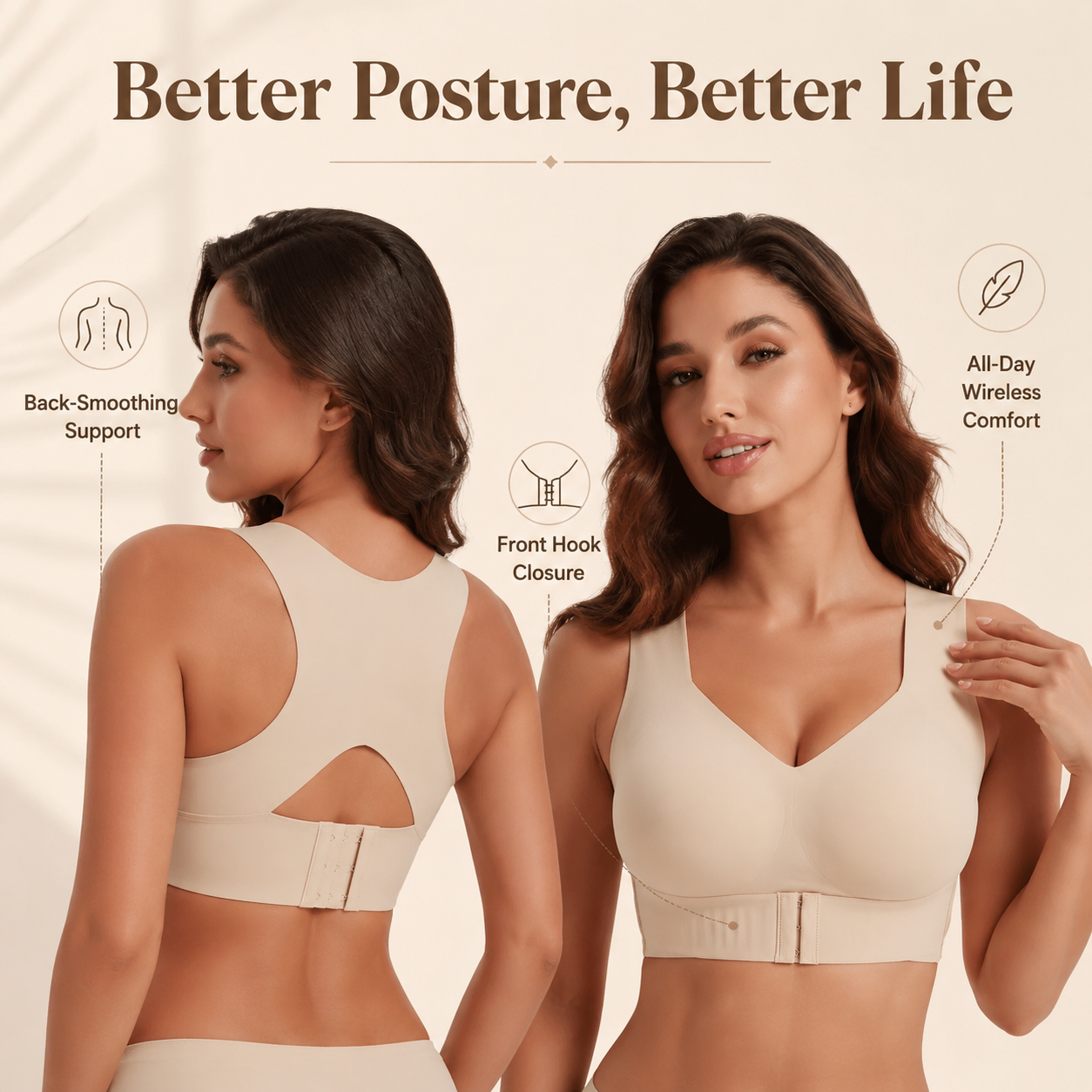 BULESHOT® 2026 Posture Bra, women’s beige wireless bra, soft breathable non-removable molded cup✨