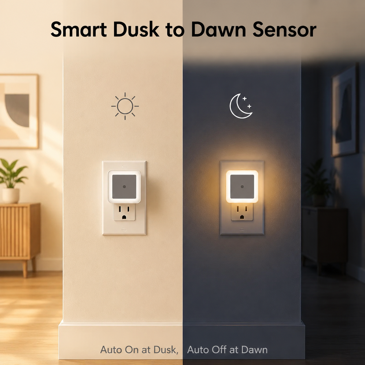 PKNEW® Dusk to Dawn Plug in LED Night Light – Warm White Sensor Lighting for Bedroom & Bathroom💡