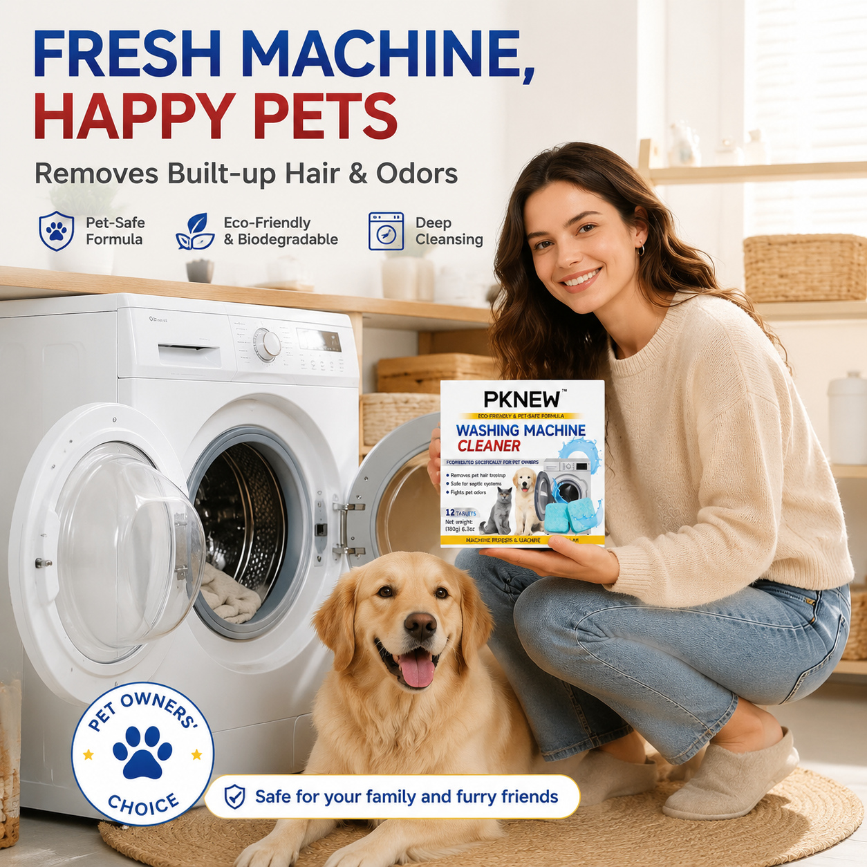Extra 30% off on sale items | PKNEW® Washing Machine Cleaner Tablets 12 Pack, Pet Safe, Eco-Friendly, Deep Clean & Odor Removal, Keeps Washer Fresh