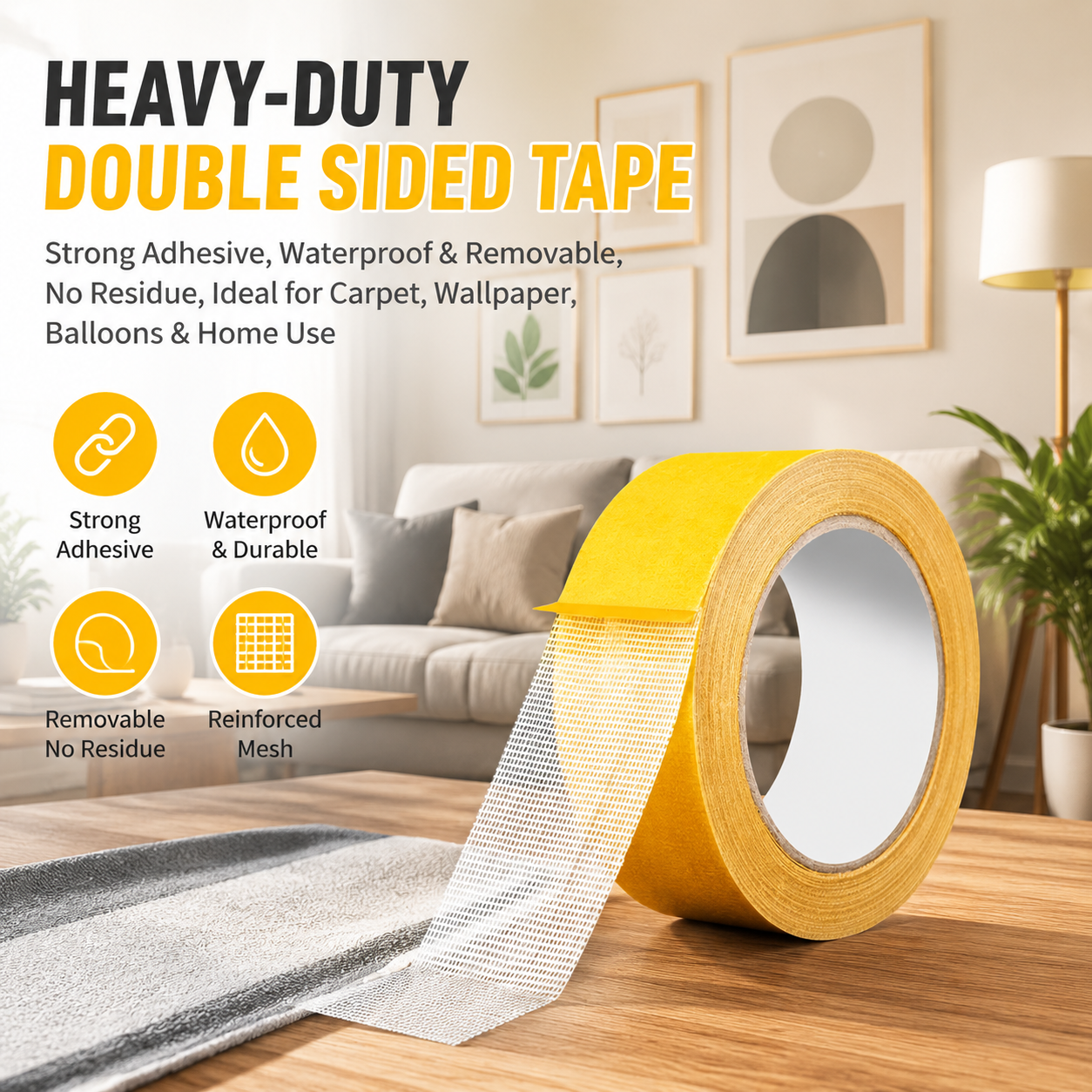 Extra 30% off on sale items | PKNEW® Heavy-Duty Double Sided Tape, StrongAdhesive, Waterproof & Removable, No Residue, Idealfor Carpet, Wallpaper, Balloons & Home Use🧻