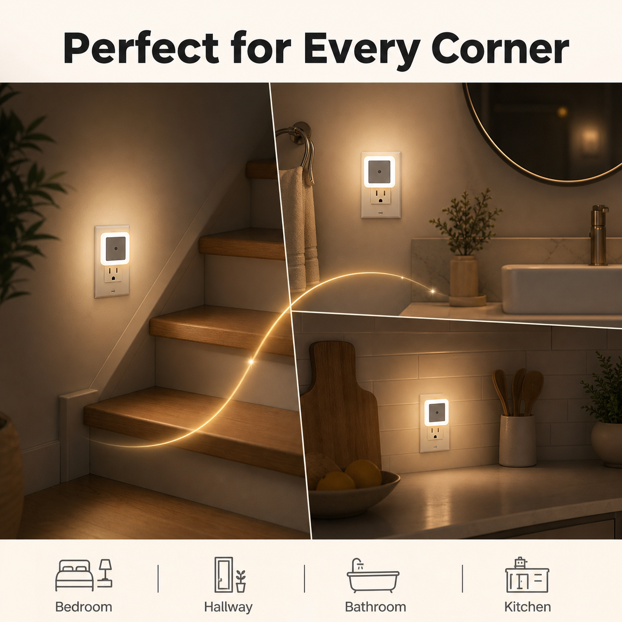PKNEW® Dusk to Dawn Plug in LED Night Light – Warm White Sensor Lighting for Bedroom & Bathroom💡