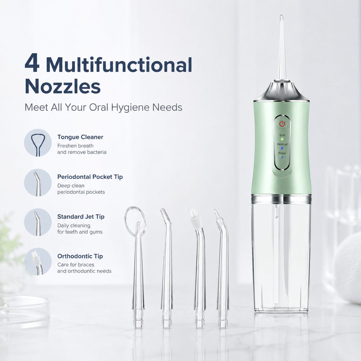 PKNEW® Electric Water Flosser, Portable RechargeableOral Irrigator with 4pcs Multifunctional Nozzlefor Home & Travel, Personal Oral CareAppliance, Oral Hygiene Kit, Dental WaterFlosser🦷