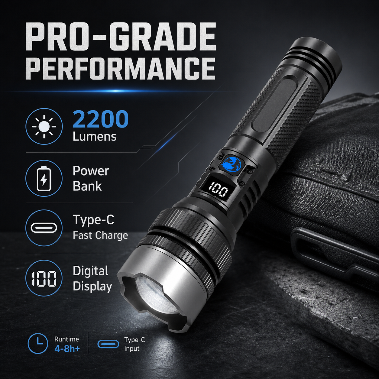 PKNEW® 2-in-1 Strong Flashlight (Power Bank) X4Waterproof,Adjustable Brightness Flash Light for Outdoor, Emergency,Camping Accessories