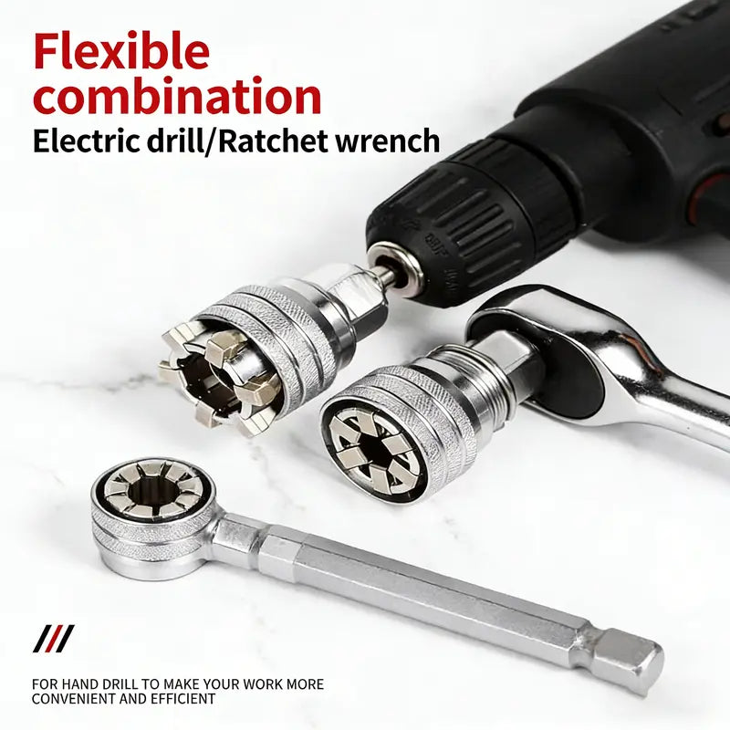 PKNEW®🔩| Multi-Function Universal Socket Wrench Tool - Universal Maintenance Tool, Adjustable Universal Socket Wrench, Universal Socket Tool for 3/8" Drive Ratchet Torque Wrench & Power Drill (Connecting rod random color) Fathers Day Gift