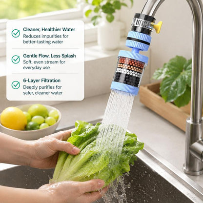 PKNEW® 6 Layer Filtration Faucet Water Filter 360 Degrees Rotatable Splash Free, for Kitchen Sink Washing Fruits Vegetables and Dishes🚿
