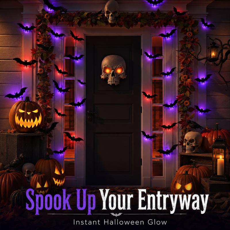 PKNEW® 🎃3D Bat Light LED Decorations, Halloween Spooky Ornaments, Bendable Wall Stickers with Smooth Bubble-Free Application, Easy Install Battery Powered Glowing Decor, Non-Remote Indoor Decor for Home, Party, Window, Door, Festival🦇