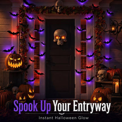 PKNEW® 🎃3D Bat Light LED Decorations, Halloween Spooky Ornaments, Bendable Wall Stickers with Smooth Bubble-Free Application, Easy Install Battery Powered Glowing Decor, Non-Remote Indoor Decor for Home, Party, Window, Door, Festival🦇