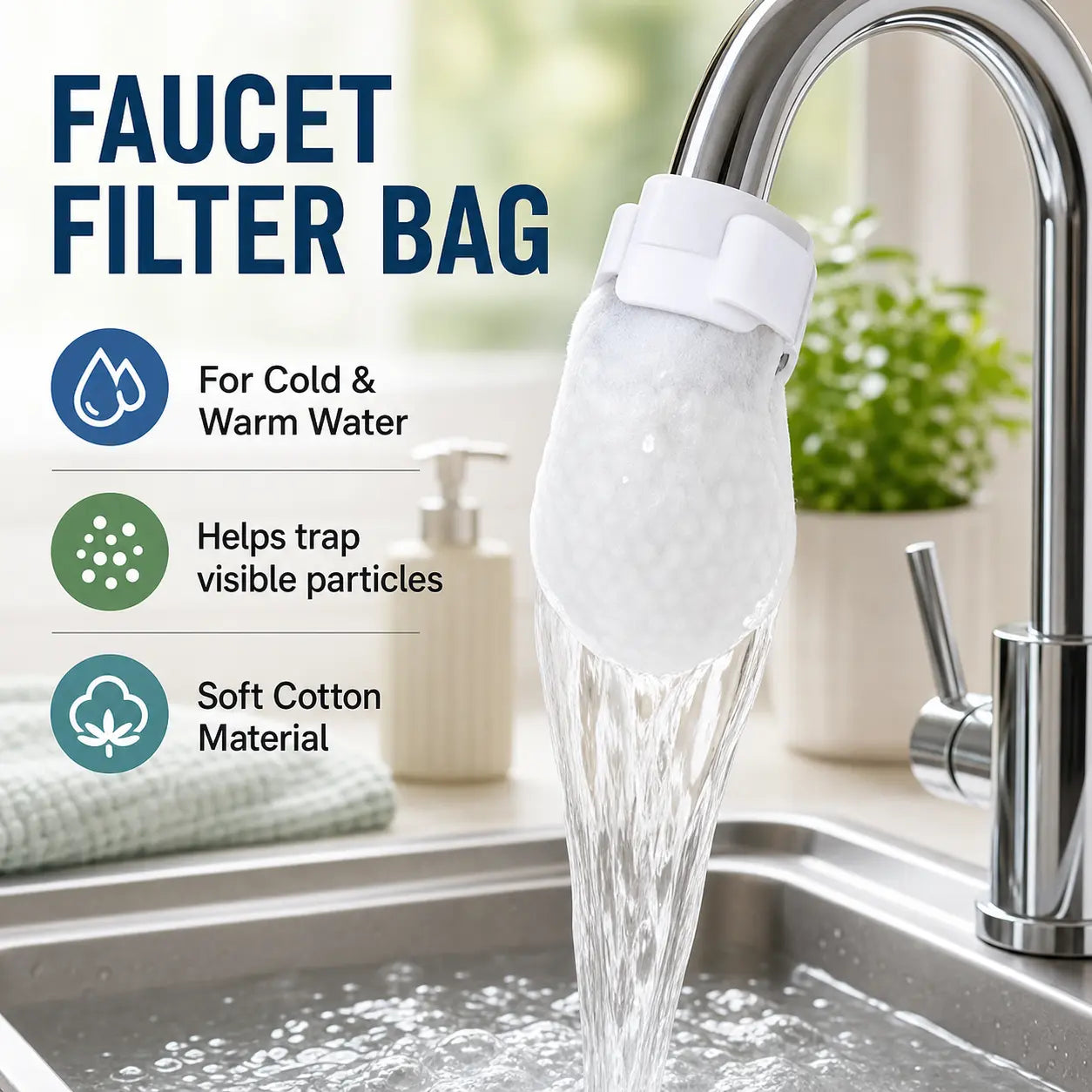 Extra 30% off on sale items | PKNEW® Faucet Filter Bags – 50 Pack Disposable Cotton Tap Water Filters for Cleaner Water, Reduced Splash & Sediment Protection🚰