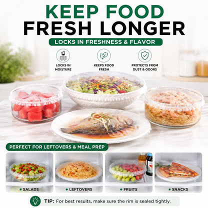 PKNEW® Disposable Stretch Food Covers for Bowls & Plates, Elastic Bowl Covers, Plastic Wrap Alternative for Leftovers, Fruits, Vegetables & Kitchen Food Storage🥗