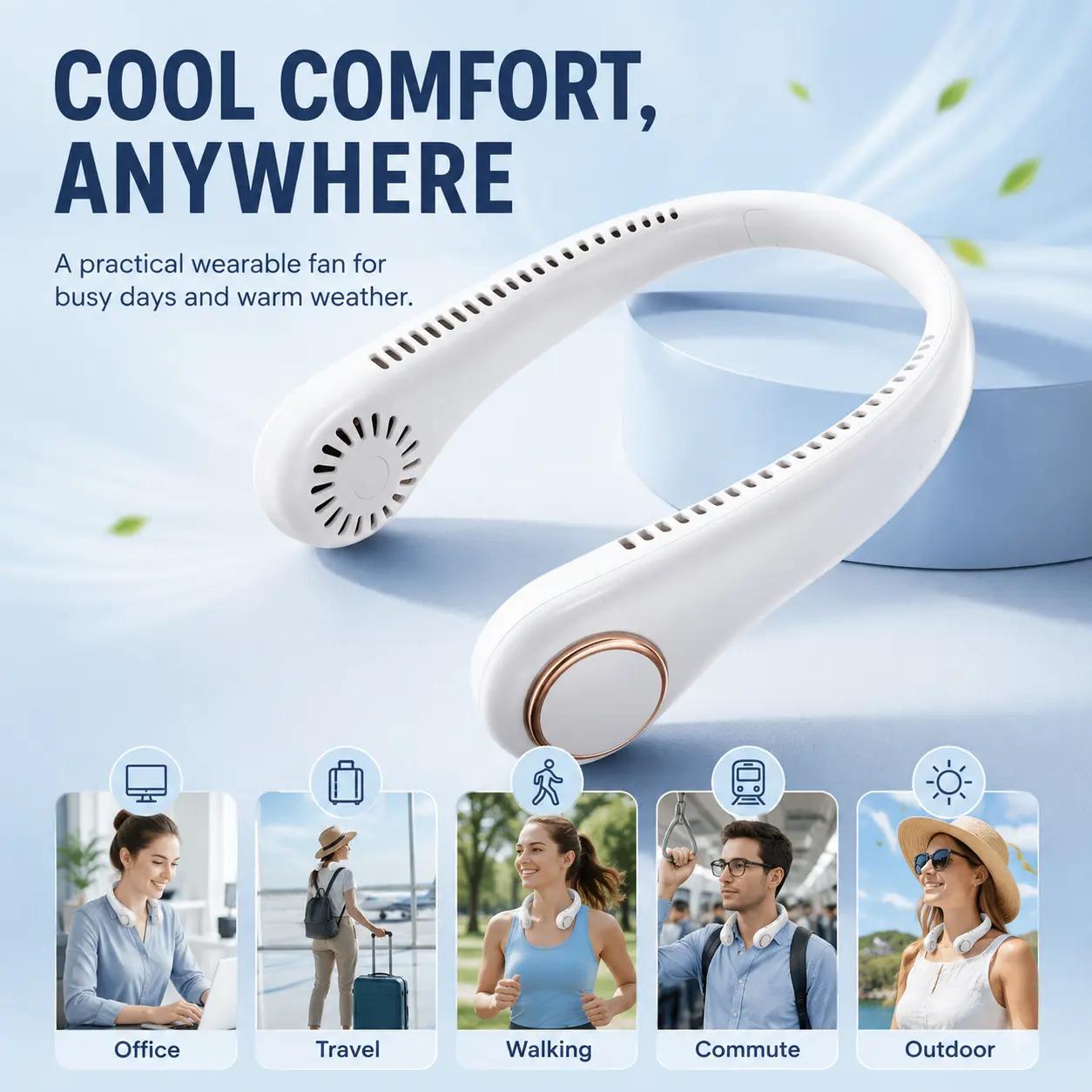 Extra 30% off on sale items | PKNEW® Portable Neck Fan, Bladeless Wearable Personal Fan, Hands-Free Cooling for Outdoor & Office