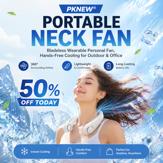 Extra 30% off on sale items | PKNEW® Portable Neck Fan, Bladeless Wearable Personal Fan, Hands-Free Cooling for Outdoor & Office